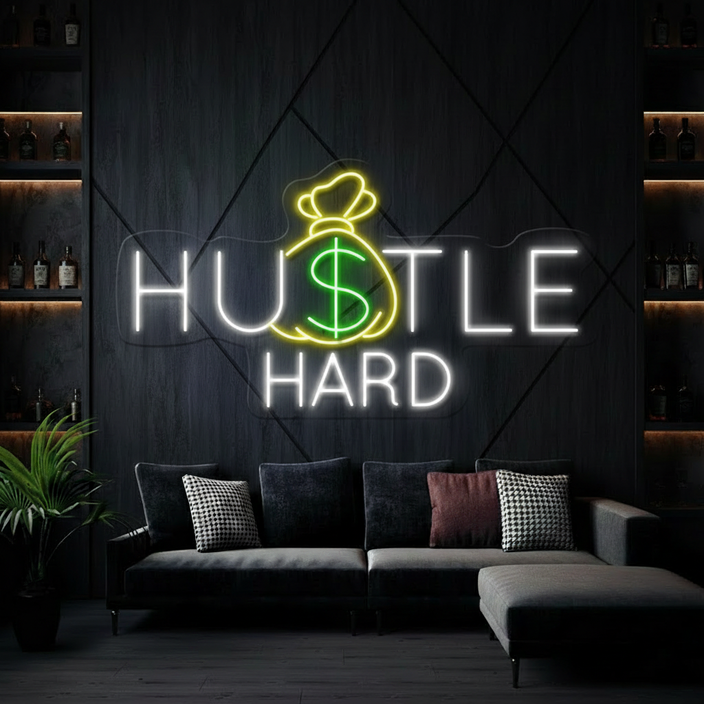 Hustle Hard Neon Sign Motivational Modern Space Wall Decor Sign Light
