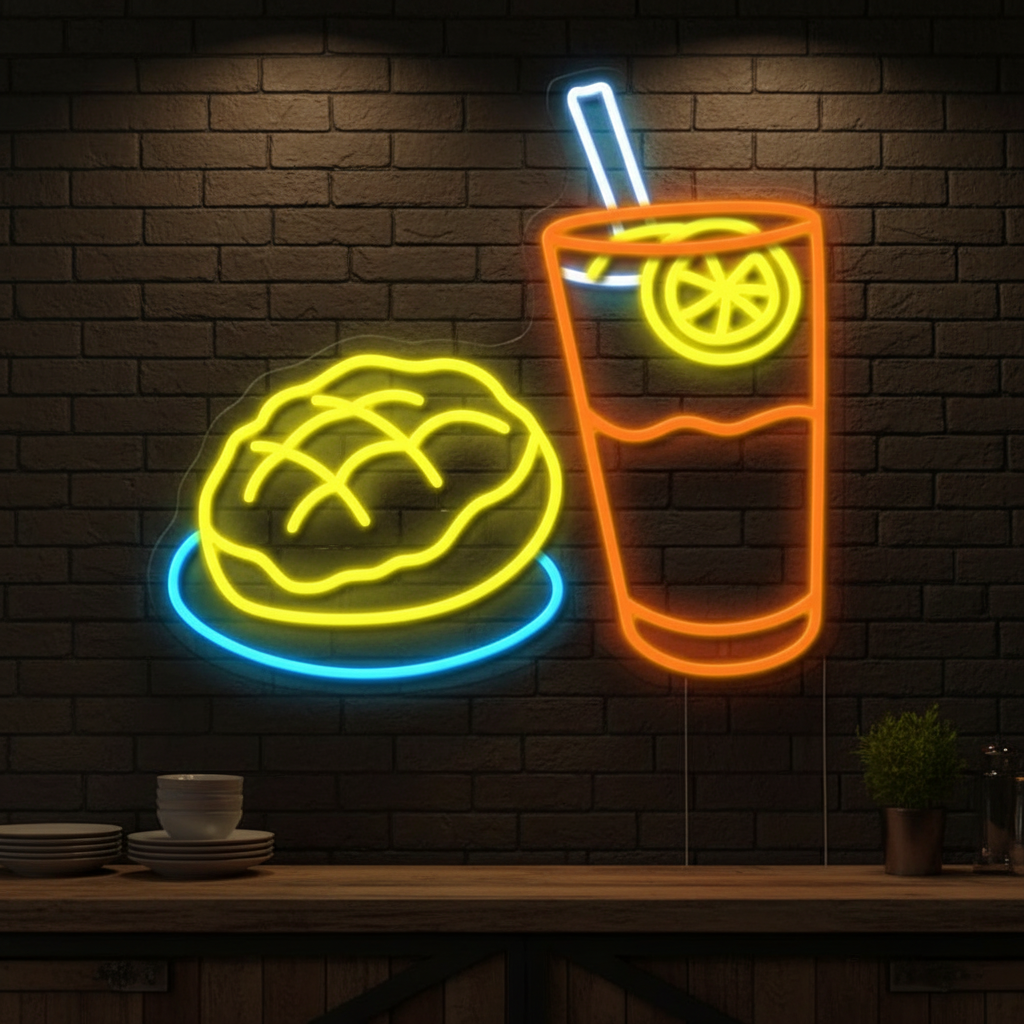 Pineapple Bud and Iced Lemon Tea Neon Sign for Restaurant Wall Decor