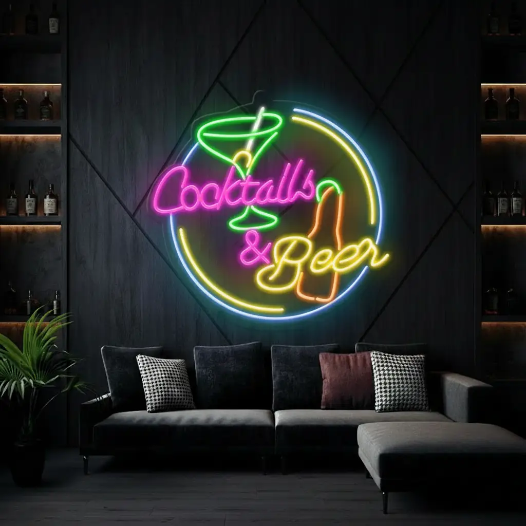 Cocktails and Beer Led Sign Bar Shop Decor
