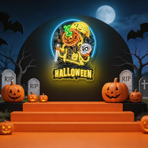 Haunting Halloween Pumpkin Neon Sign – Spooky Jack-O’-Lantern LED Wall Light for Home, Party & Bar Decor