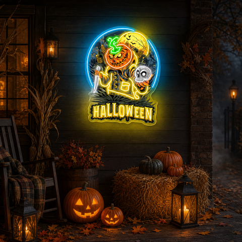 Haunting Halloween Pumpkin Neon Sign – Spooky Jack-O’-Lantern LED Wall Light for Home, Party & Bar Decor