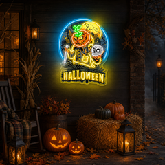 Haunting Halloween Pumpkin Neon Sign – Spooky Jack-O’-Lantern LED Wall Light for Home, Party & Bar Decor
