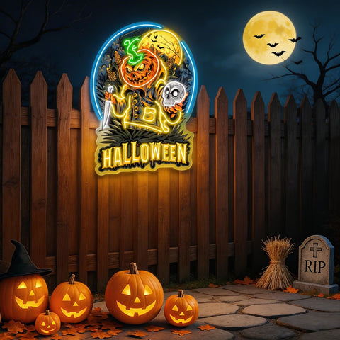 Haunting Halloween Pumpkin Neon Sign – Spooky Jack-O’-Lantern LED Wall Light for Home, Party & Bar Decor