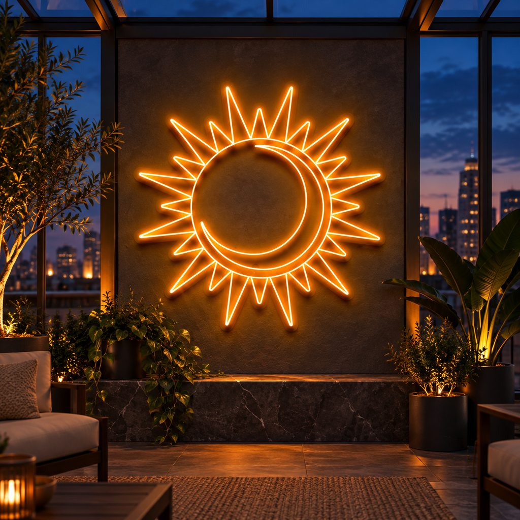 Moon and Sun neon sign