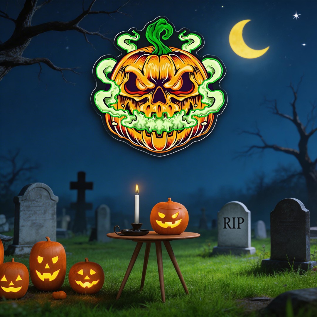 Spooky Glowing Pumpkin Neon Sign – Halloween LED Wall Light for Indoor Decor
