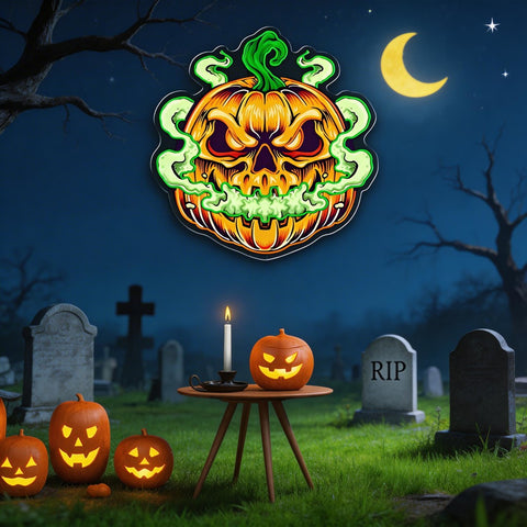 Spooky Glowing Pumpkin Neon Sign – Halloween LED Wall Light for Indoor Decor