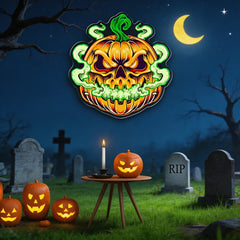 Spooky Glowing Pumpkin Neon Sign – Halloween LED Wall Light for Indoor Decor