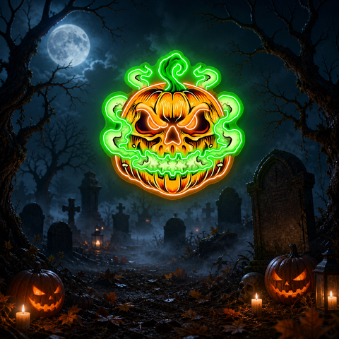 Spooky Glowing Pumpkin Neon Sign – Halloween LED Wall Light for Indoor Decor
