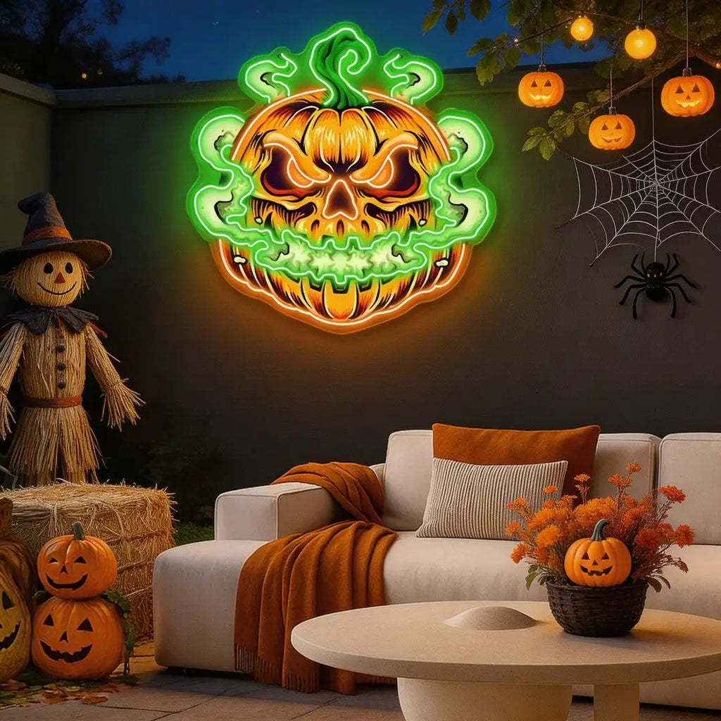 Spooky Glowing Pumpkin Neon Sign – Halloween LED Wall Light for Indoor Decor