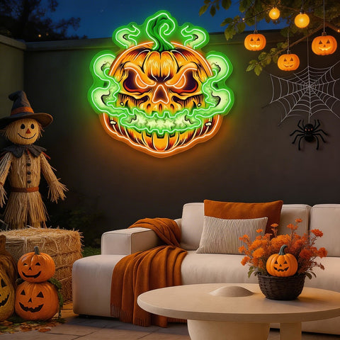 Spooky Glowing Pumpkin Neon Sign – Halloween LED Wall Light for Indoor Decor