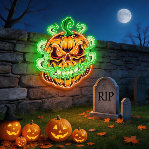 Spooky Glowing Pumpkin Neon Sign – Halloween LED Wall Light for Indoor Decor