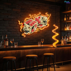 Deadly Dices: Skull On Fire Neon Sign Light Artwork