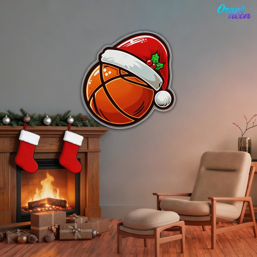 Festive Hoops: Basketball with a Twist Neon Sign Light Artwork