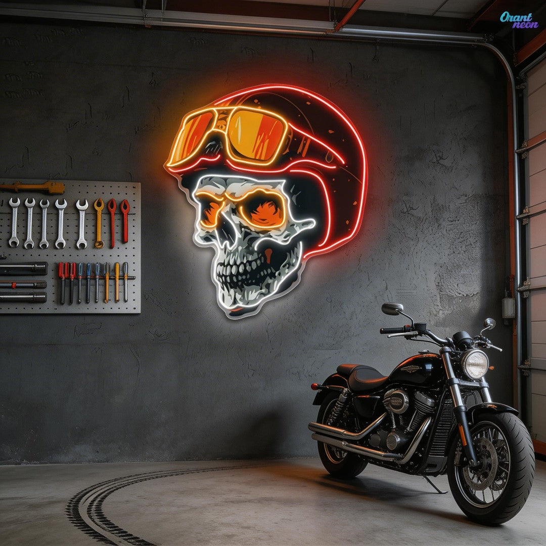 Radiant Revenant: Skull and Helmet Neon Sign Light Artwork