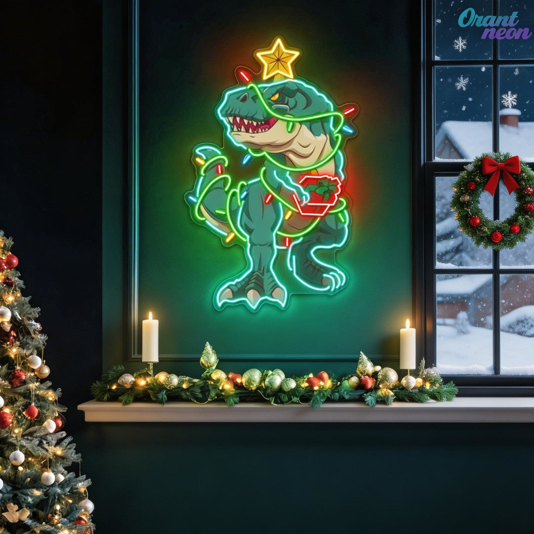 Merry Rex-mas Neon Sign Lights Artwork