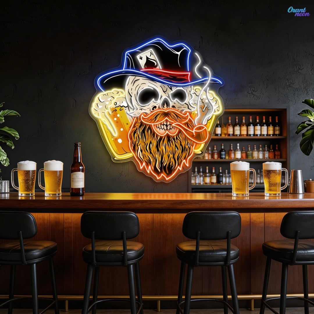 Lucky Death: Beer, Cards, & Chaos Neon Sign Light Artwork