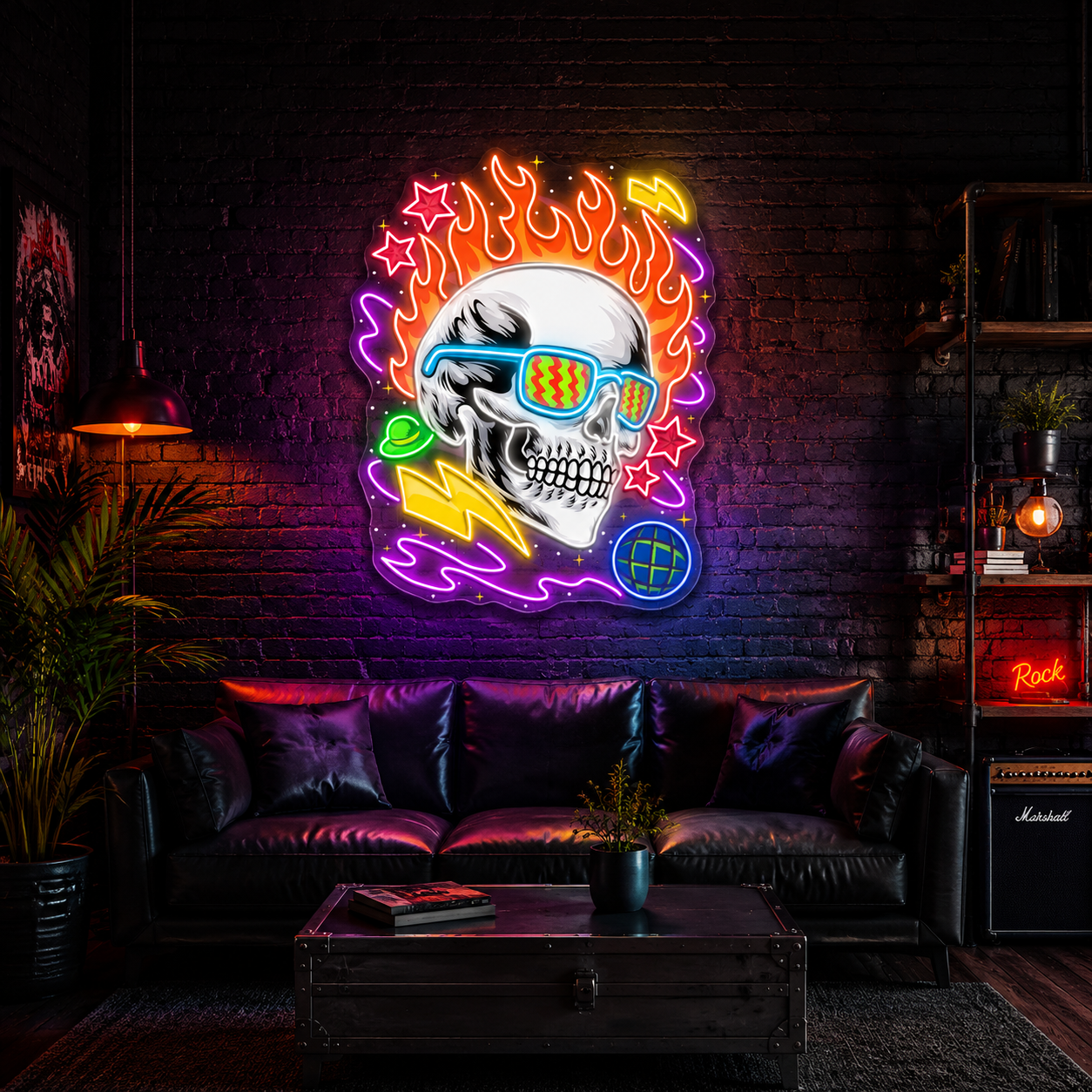 Neon Skull: A Vivid Glow of Rebellion Neon Sign Light Artwork