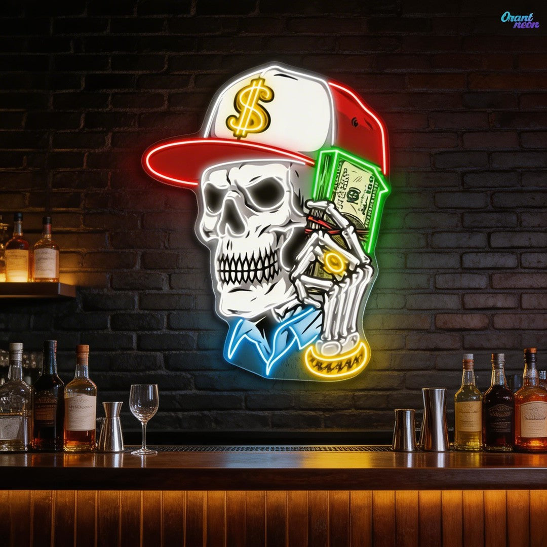 Skull & Dollar Dreams Neon Sign Light Artwork