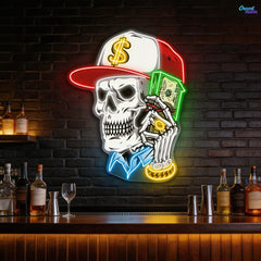 Skull & Dollar Dreams Neon Sign Light Artwork