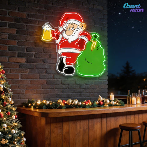 Cheers with Santa: Beer & Gifts Neon Sign Light Artwork