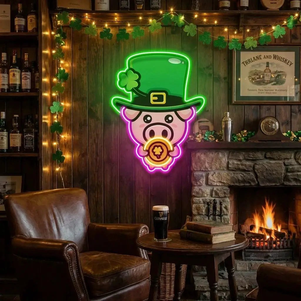 Pig Luck St Patrick's Day Artwork Led Neon Sign Light