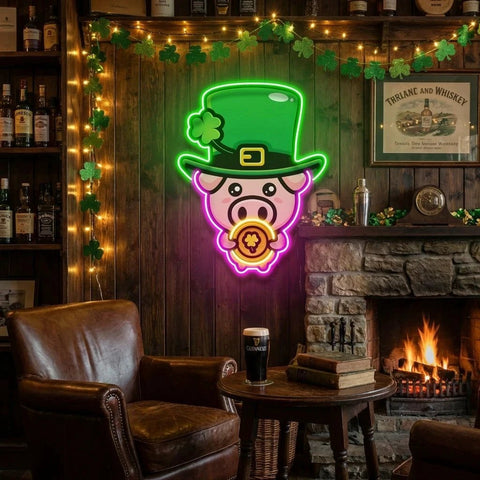 Pig Luck St Patrick's Day Artwork Led Neon Sign Light