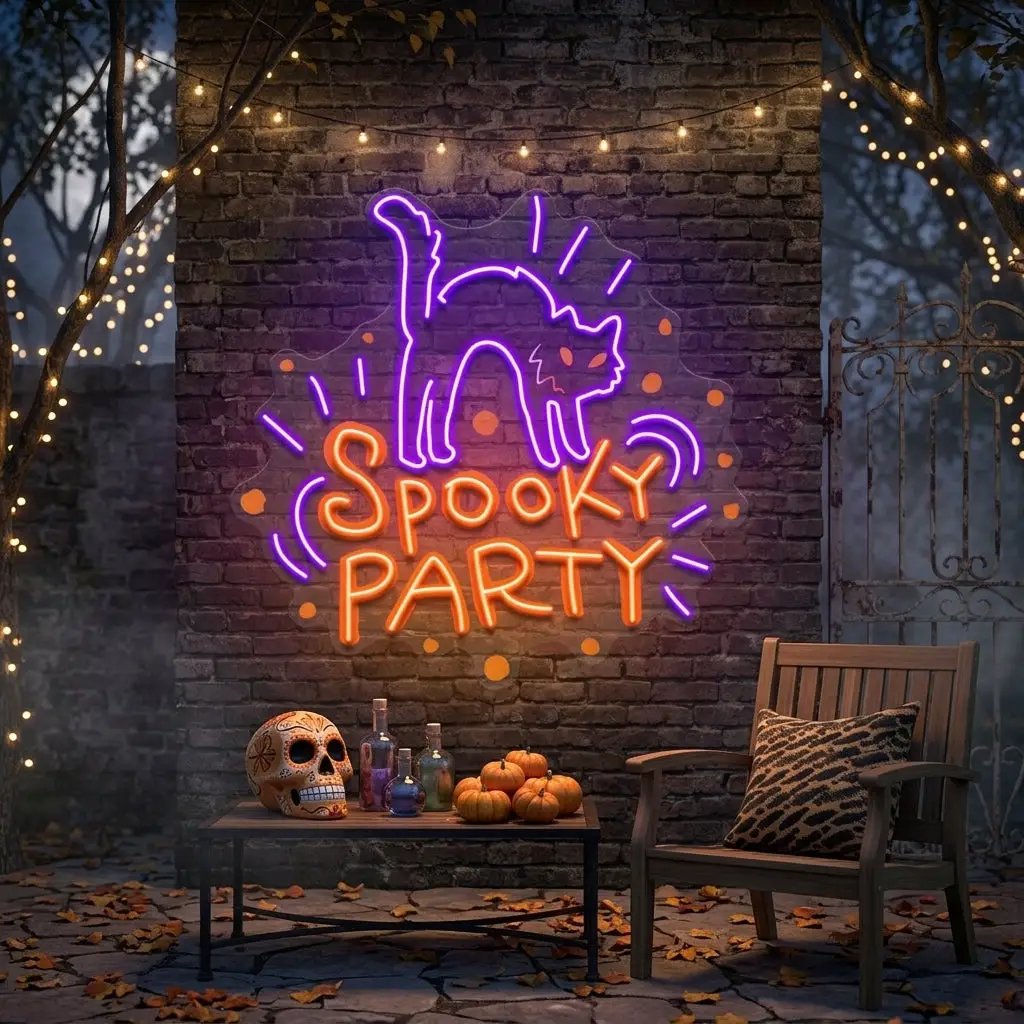 Halloween Theme SPOOKY PARTY LED Neon Sign Light Pop Art
