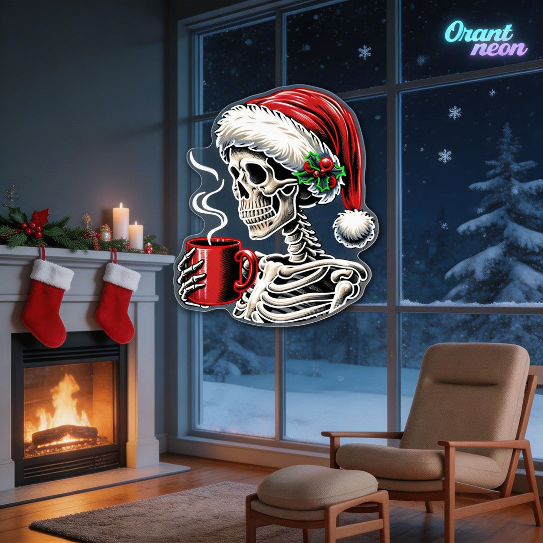 Skull & Sip: Christmas Chill Neon Sign Light Artwork
