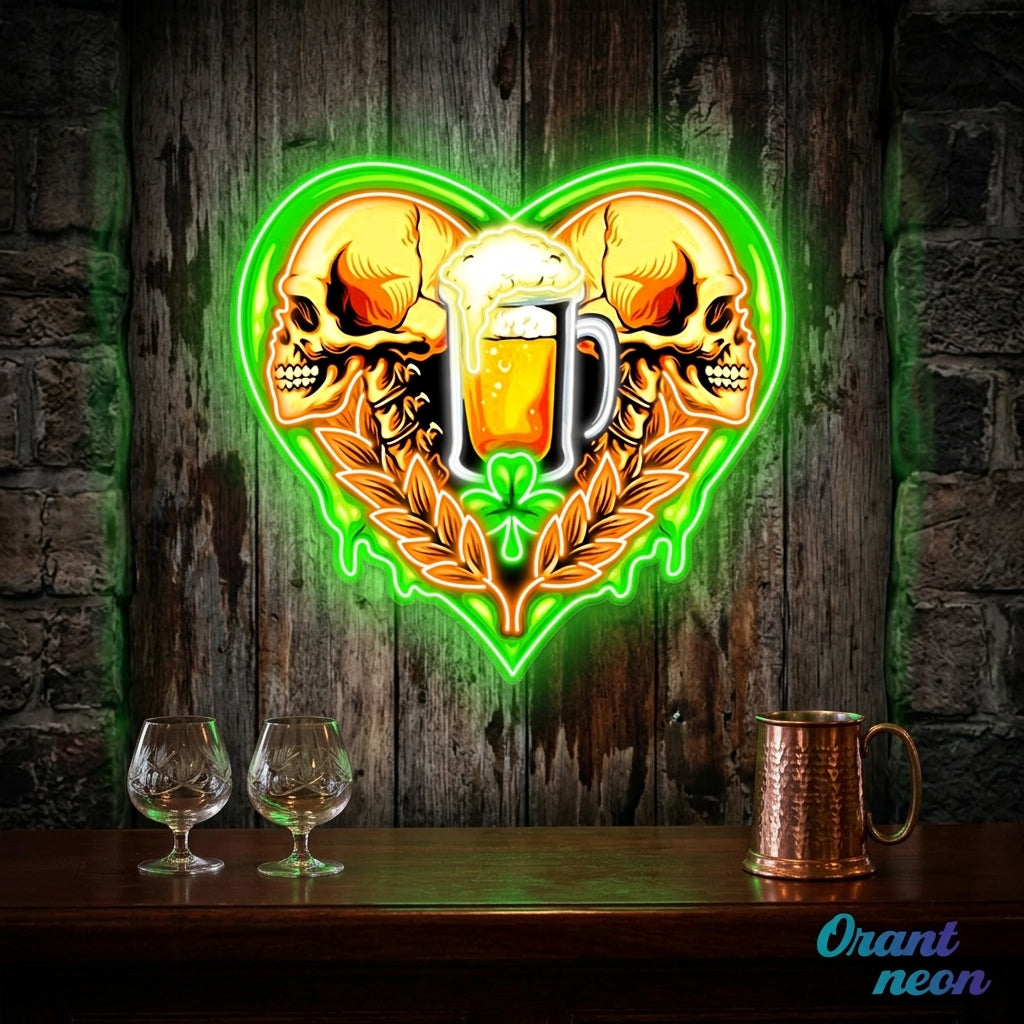 Patrick's Day - The Skull Beer With Heart Led Neon Acrylic Artwork