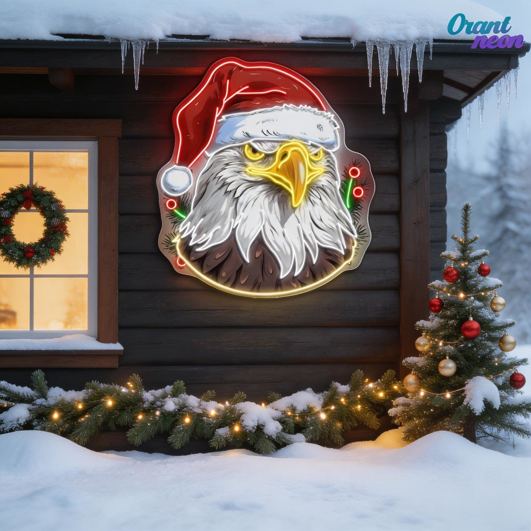 American Christmas: Eagle's Merry Flight Neon Sign Light Artwork