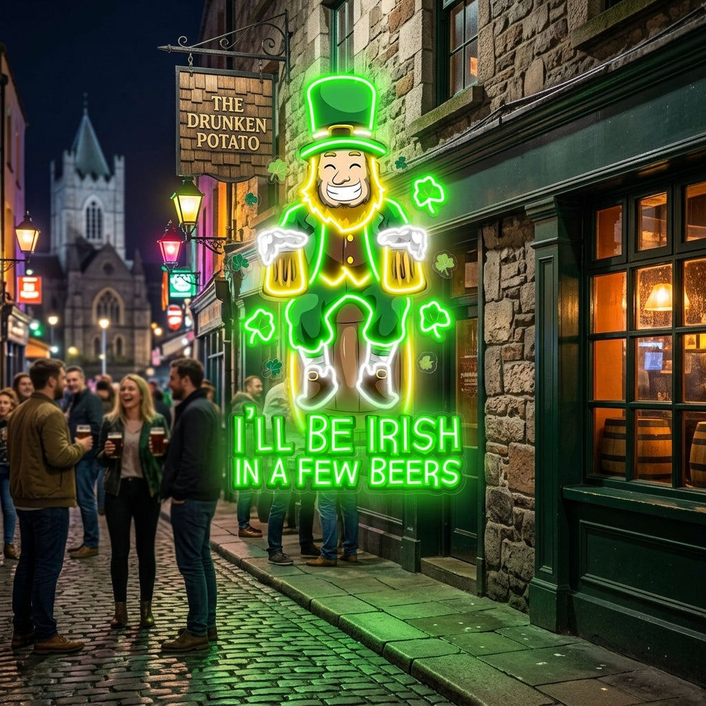 Patrick's Day Irish Goblin Drinking Beer Led Neon Acrylic Artwork