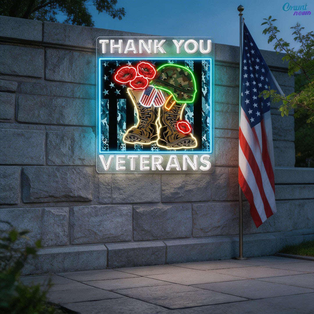 Veterans Day: Courage in Light Neon Sign Light Artwork