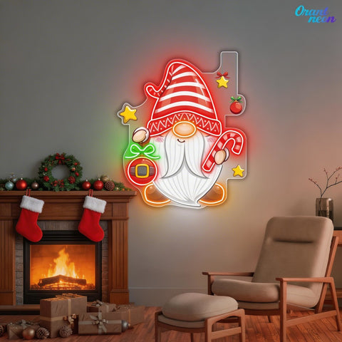 Christmas Dwarf with Bauble and Candy Neon Sign Light Artwork
