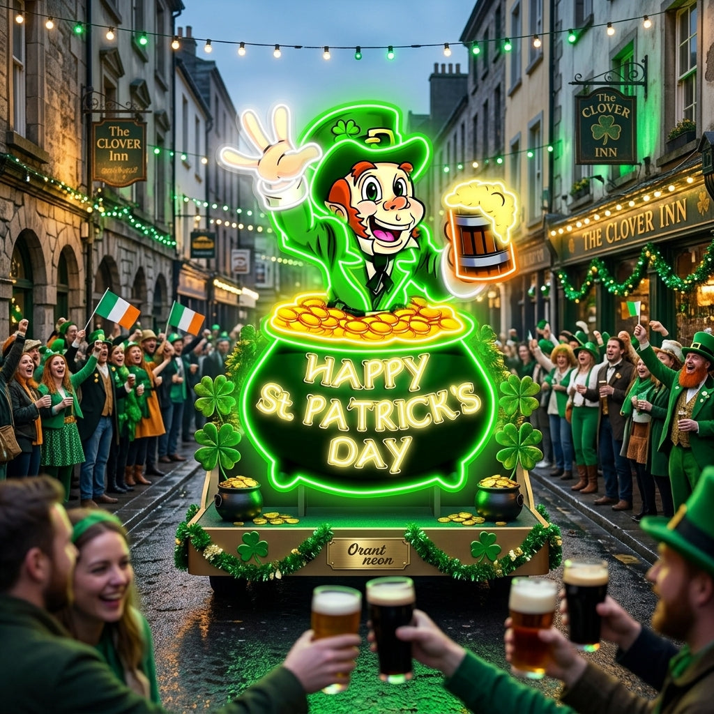 Patrick's Day Goblin Holding Beer In Money Valley Led Neon Acrylic Artwork