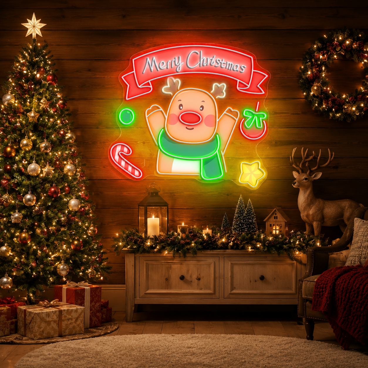 Shining Through the Snow: A Neon Reindeer Christmas Neon Sign Light Artwork