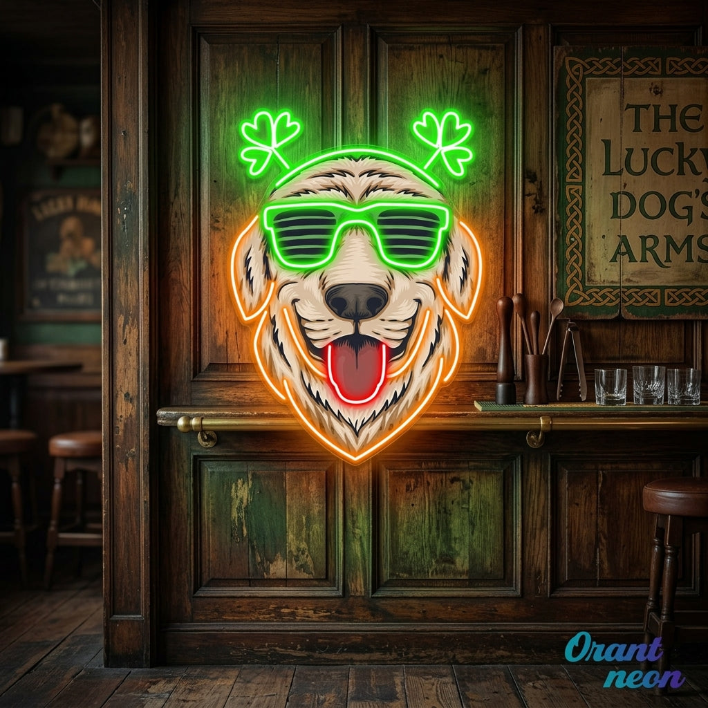 Patrick's Day Cool Dog Wearing Glasses and Smile Led Neon Acrylic Artwork