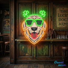 Patrick's Day Cool Dog Wearing Glasses and Smile Led Neon Acrylic Artwork