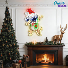 Christmas Pug in Neon Light: A Dapt Delight Neon Sign Light Artwork