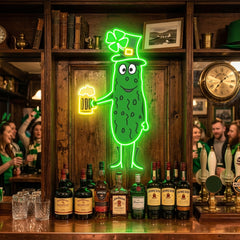 Patrick's Day Cucumber Wearing Hat and Drinking Beer Led Neon Acrylic Artwork