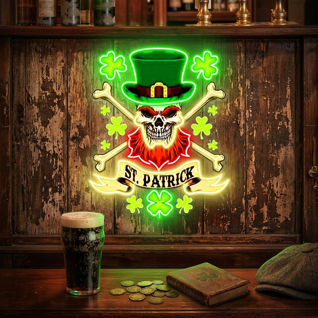 Patrick's Day Cool Skull with Hat Led Neon Acrylic Artwork