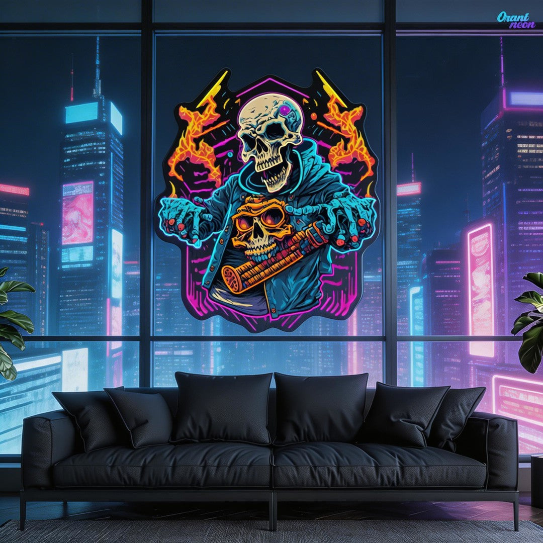 Skull Beats: Neon Vibes from the Grave Neon Sign Light Artwork