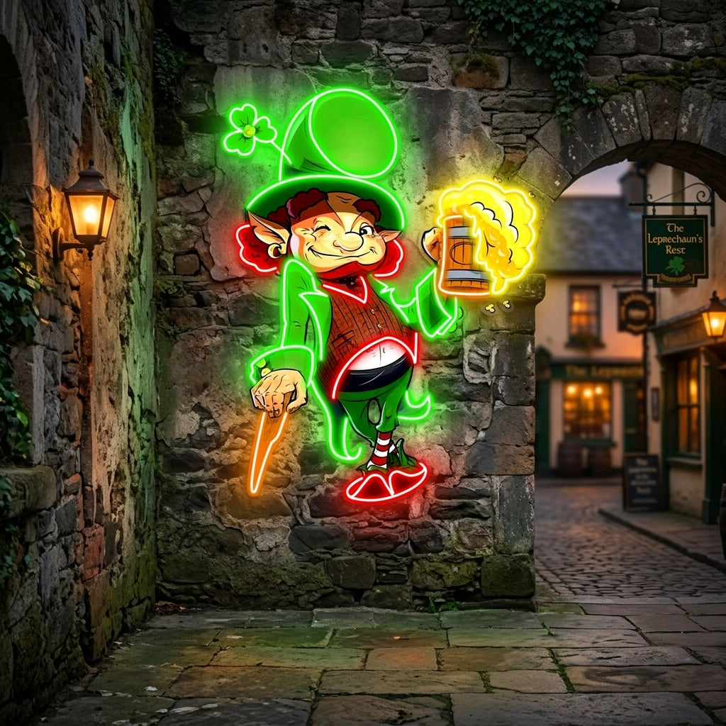 Patrick's Day Goblin Holding Beer And Standing Led Neon Acrylic Artwork