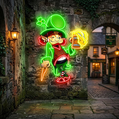 Patrick's Day Goblin Holding Beer And Standing Led Neon Acrylic Artwork