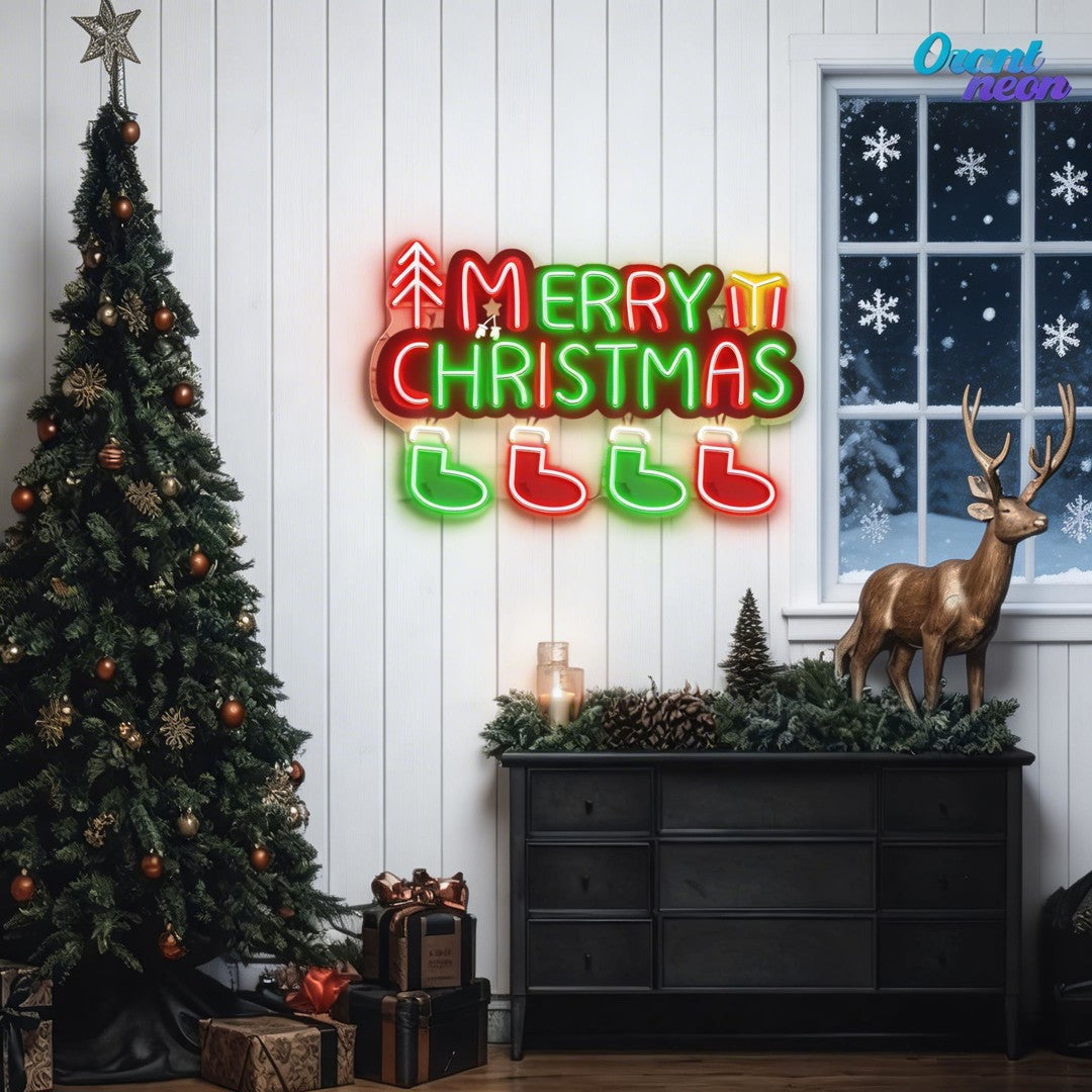 Christmas Stockings in Neon: A Bright Holiday Wish Neon Sign Light Artwork