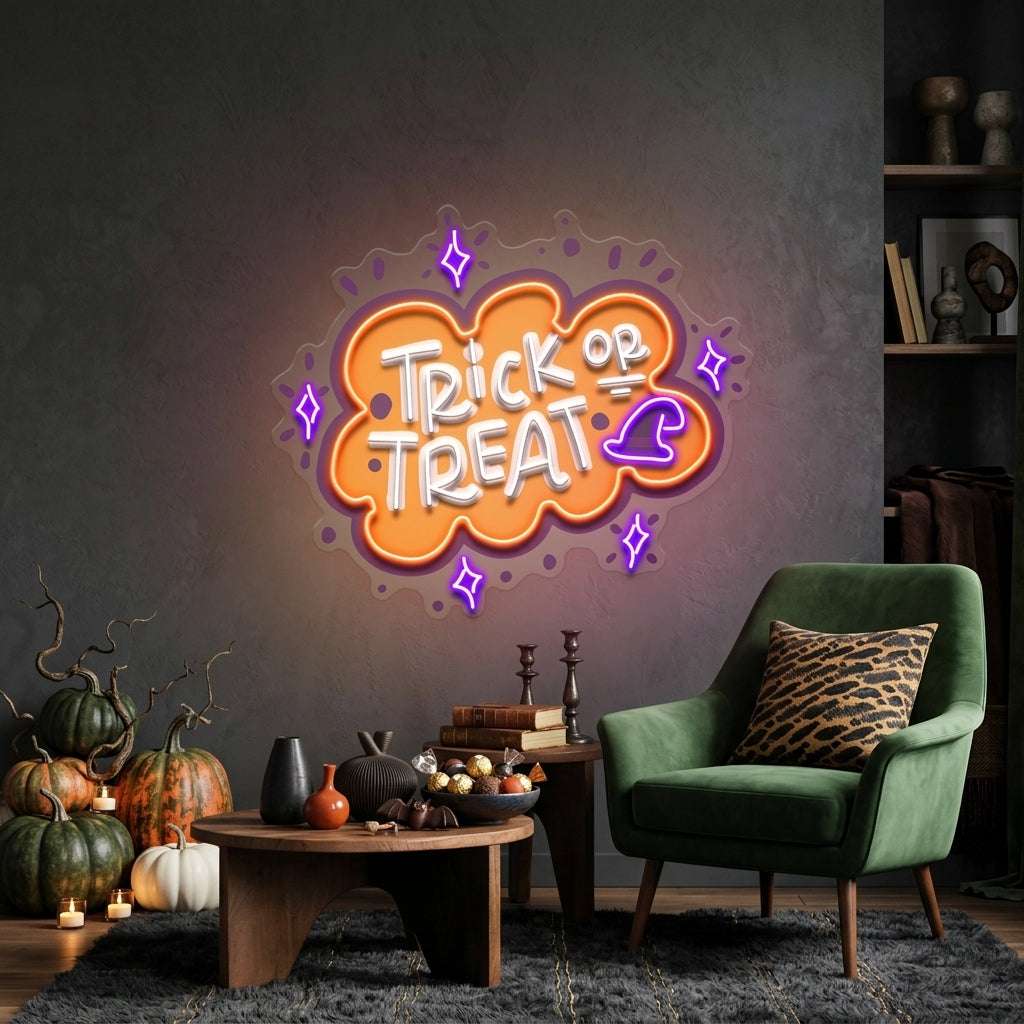 Trick Or Treat Halloween Theme LED Neon Sign Light Pop Art