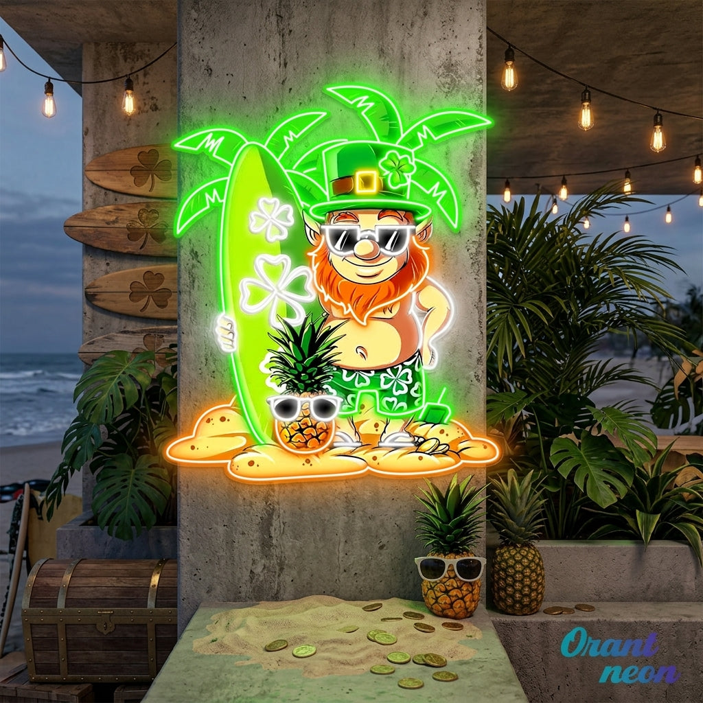 Patrick's Day Goblin With Surfboard And Pineapple Led Neon Acrylic Artwork