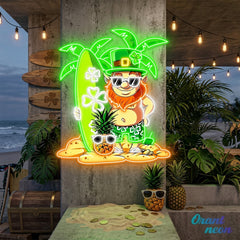 Patrick's Day Goblin With Surfboard And Pineapple Led Neon Acrylic Artwork