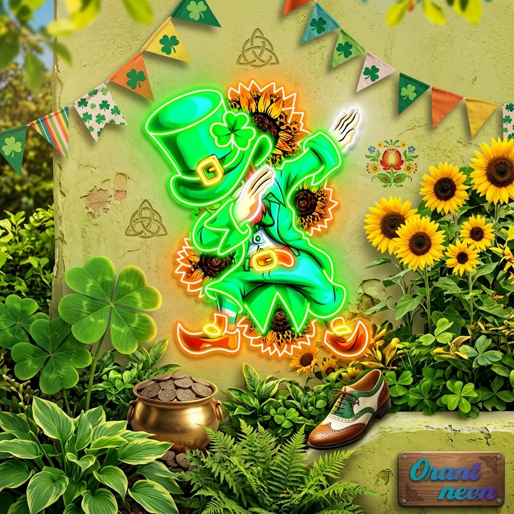Patrick's Day Goblin A Dap with Sunflowers Led Neon Acrylic Artwork