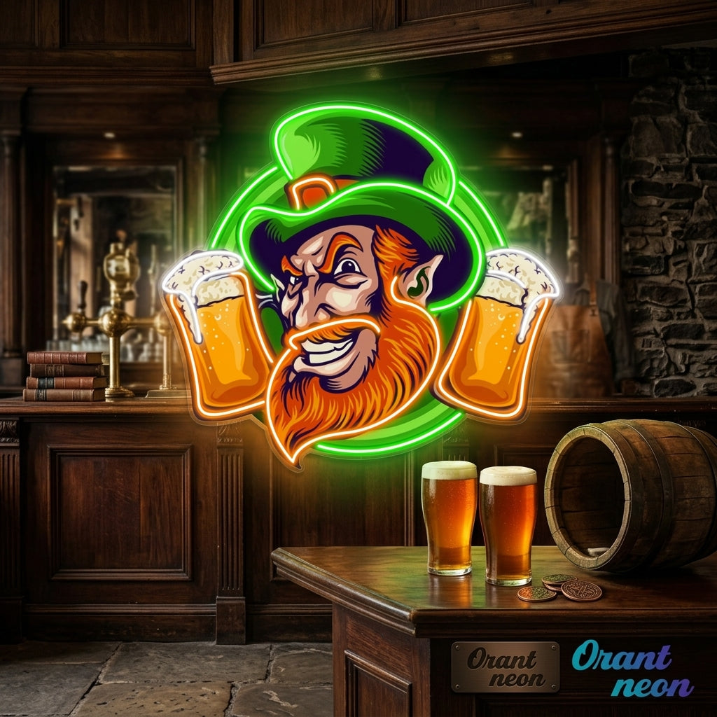 Patrick's Day Cool Goblin Smile and Beer Led Neon Acrylic Artwork