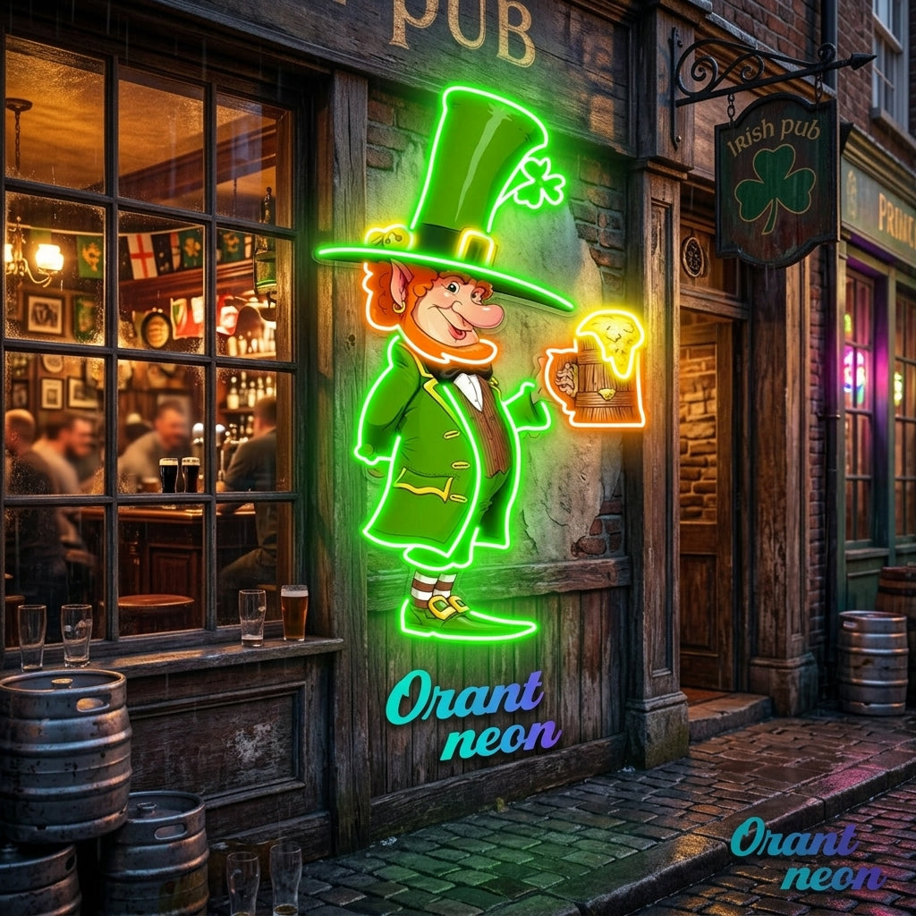 Patrick's Day Goblin Drinking Beer And Welcome Led Neon Acrylic Artwork